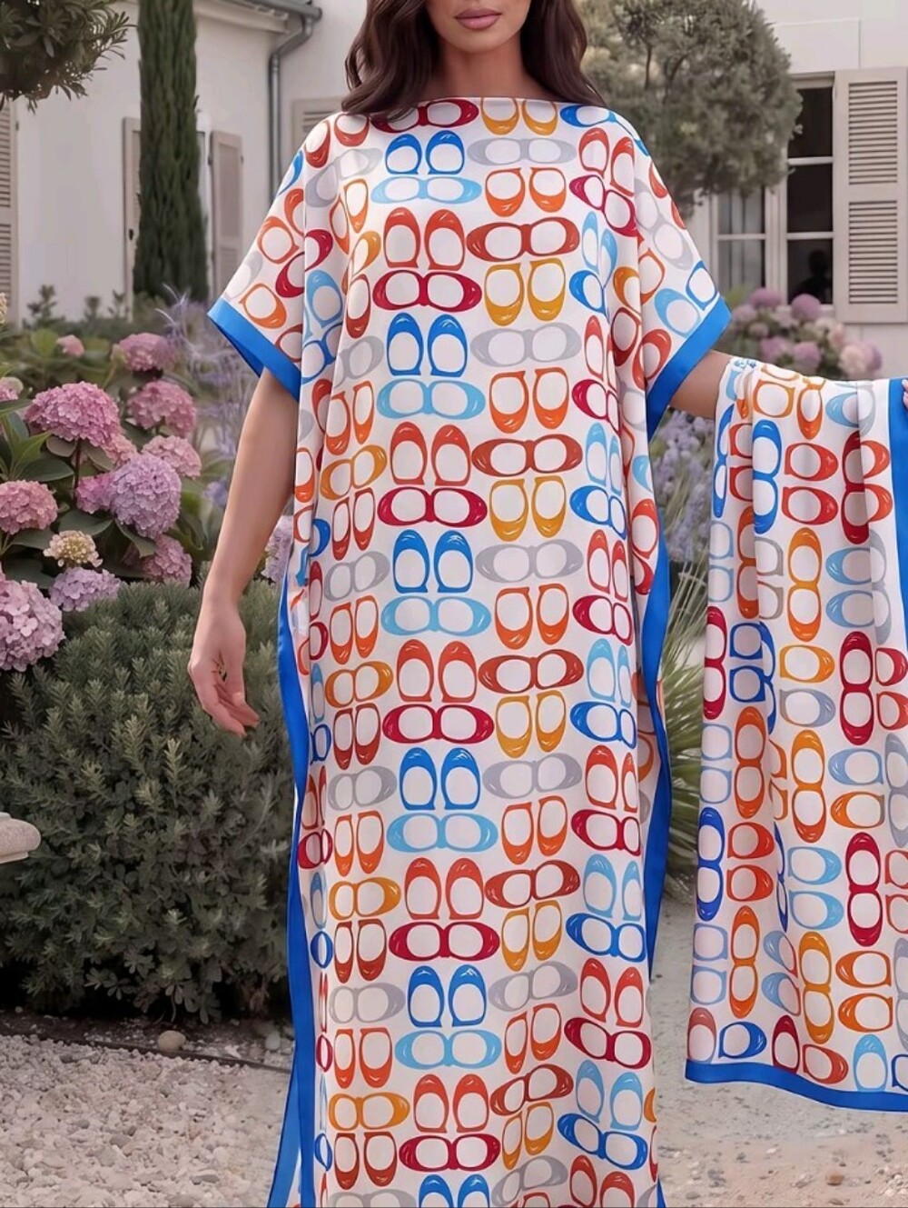 4ct Women's Assorted Multicolor Printed Silk Type Maxi Dress with Matching Scar